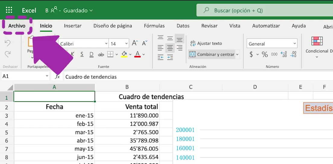 Hacer clic en botón archivo Excel 365